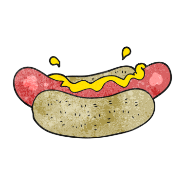 Bir insan tarafından çizilmiş el yapımı karikatür sosisli sandviç.