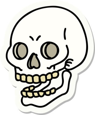 Bir insan tarafından çizilmiş bir kafatasının geleneksel stiliyle dövme çıkartması.