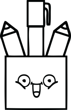 Bir insan tarafından çizilmiş kalem kabının çizgi çizimi