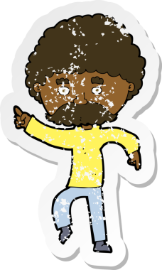 70 'lerin stil erkek diskosu bir insan tarafından çizilmiş retro, sıkıntılı bir çizgi film çıkartması.