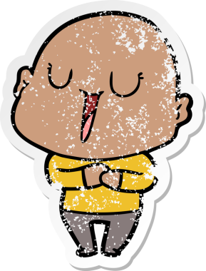 Bir insan tarafından çizilmiş mutlu, kel bir adamın sıkıntılı çıkartması.