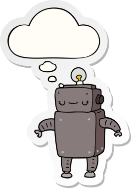 Düşünce baloncuğu insan tarafından çizilmiş bir çıkartma olan çizgi film robotu.