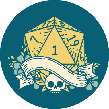 Retro Dövme Biçimi Doğal Bir d20 zar bir insan tarafından çizildi