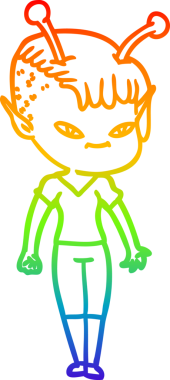 Gökkuşağı gradyan çizgisi bir insan tarafından çizilmiş şirin bir uzaylı kızın çizimi.