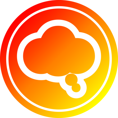 Düşünce baloncuğu dairesel simgesi bir insan tarafından çizilmiş sıcak gradyan bitiş