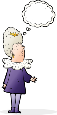 Bir insan tarafından çizilmiş düşünce kabarcığı olan çizgi film kraliçesi.