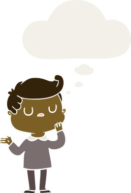 Düşünce baloncuğuyla insan tarafından çizilmiş bir karikatür adamı.