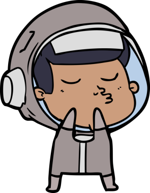 Bir insan tarafından çizilmiş kendine güvenen bir astronot çizgi filmi.