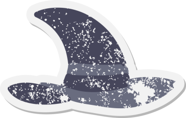 Bir insan tarafından çizilmiş ürkütücü cadı şapkası grunge çıkartması.