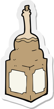 Bir insan tarafından çizilmiş eski bir viski şişesinin çıkartması.