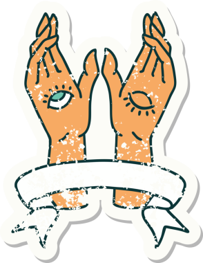 Bir insan tarafından çizilmiş mistik el sancağıyla eski bir etiket.