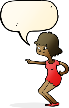 Bir insan tarafından çizilmiş konuşma balonuyla işaret edilen çizgi film kızı.