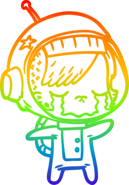 Gökkuşağı gradyan çizgi çizimi bir insan tarafından çizilmiş ağlayan astronot kız