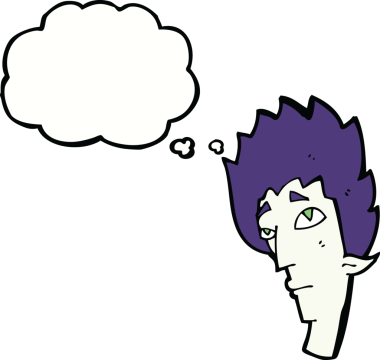 Bir insan tarafından çizilmiş düşünce balonlu vampir kafası.