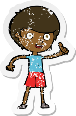 Bir insan tarafından çizilmiş baş parmak işareti veren bir çizgi film çocuğunun gerilimli retro çıkartması.