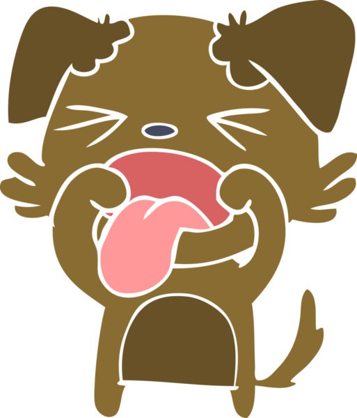 Düz renkli çizgi film. Bir insan tarafından çizilmiş iğrenç bir köpek.