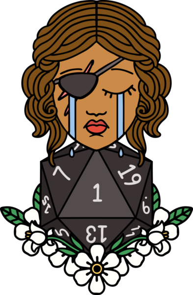 Retro Dövme Tarzı Ağlayan İnsan Haydut Doğal bir d20 ruloyla Bir insan tarafından çizilmiş