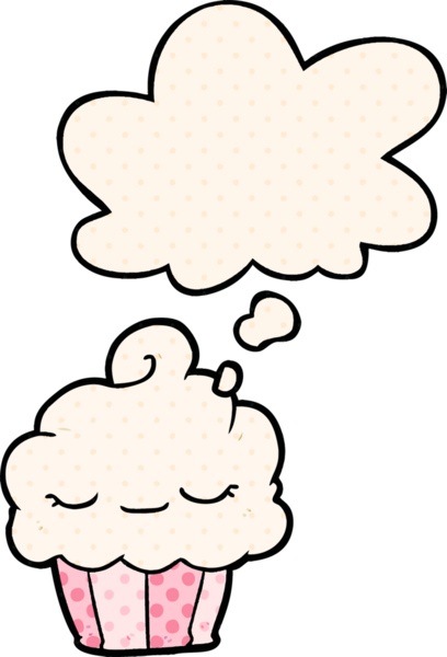 Bir insan tarafından çizilmiş, düşünce baloncuklu çizgi roman tarzı kek.