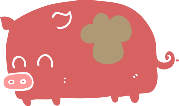 Bir insan tarafından çizilmiş şirin düz renkli çizgi film domuzu.