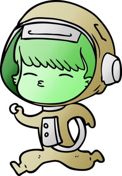 Bir insan tarafından çizilmiş meraklı koşu astronotu çizgi filmi.