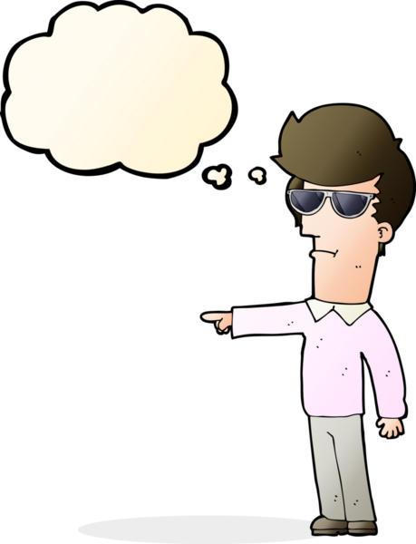 Bir insan tarafından çizilmiş düşünce kabarcığını gösteren gözlüklü bir çizgi film adamı.
