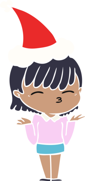 Bir insan tarafından çizilmiş Noel Baba şapkası takan bir kadının düz renkli çizimi.