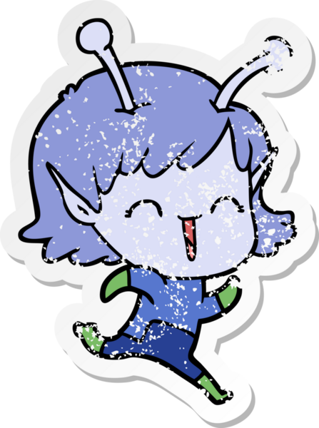 Bir insan tarafından çizilmiş uzaylı bir kızın kederli çıkartması.