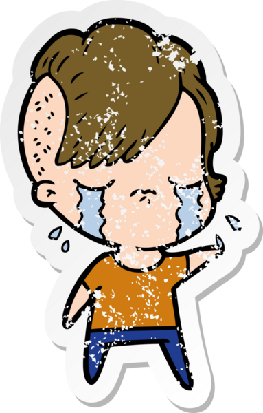 Bir insan tarafından çizilmiş ağlayan bir karikatür çıkartması.