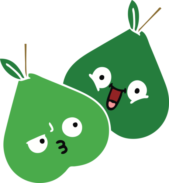 Bir insan tarafından çizilmiş armutun düz renkli retro karikatürü