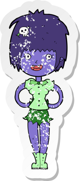 Bir insan tarafından çizilmiş mutlu vampir kız çizgi filminin gerilimli yapıştırması.