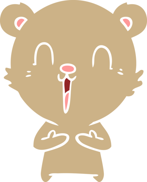 Bir insan tarafından çizilmiş mutlu düz renkli çizgi film ayısı.