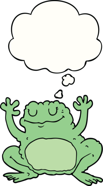 Bir insan tarafından çizilmiş düşünce baloncuklu karikatür kurbağası