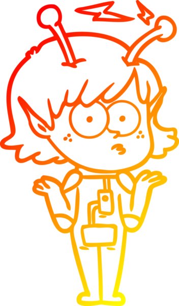 Bir insan tarafından çizilmiş bir uzaylı kız çizgi çizimi.