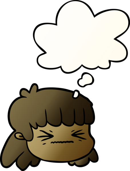 Bir insan tarafından çizilmiş, düşünce baloncuklu çizgi film kadın yüzü.