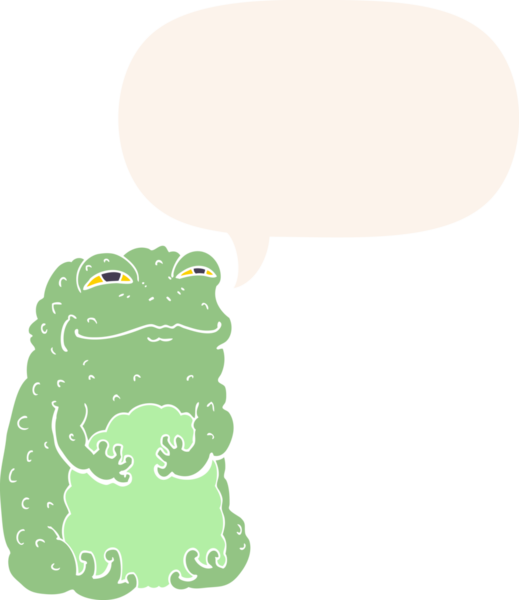 bir insan tarafından çizilmiş konuşma baloncuklu kendini beğenmiş karikatür karakurbağası.