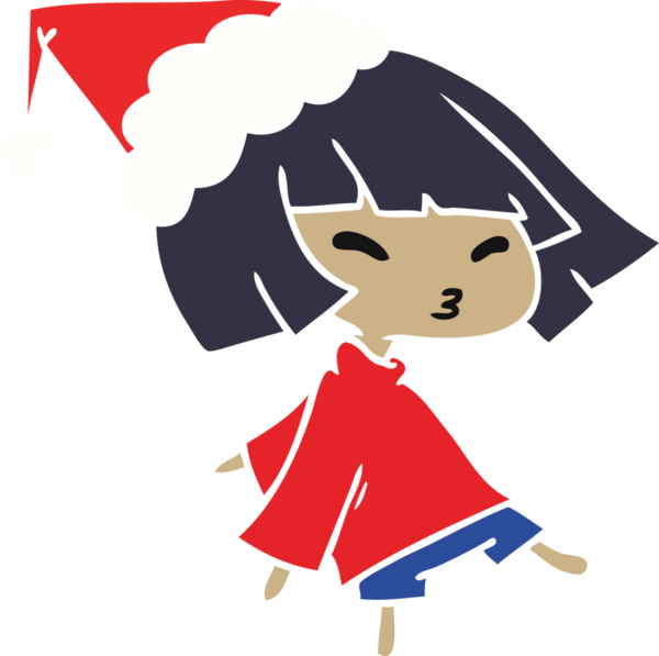 Bir insan tarafından çizilmiş Kawai kızının el çizimi Noel karikatürü.