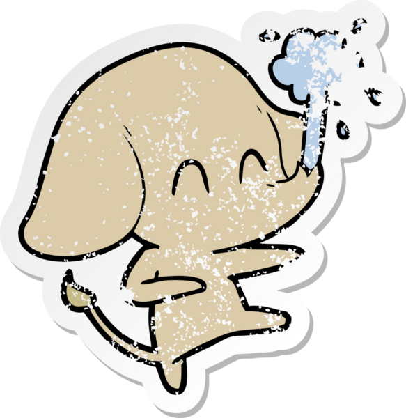 Bir insan tarafından çizilmiş su püskürten şirin bir filin sıkıntılı çıkartması.