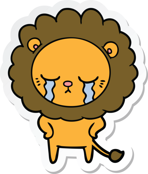 Bir insan tarafından çizilmiş ağlayan çizgi film aslanının çıkartması.