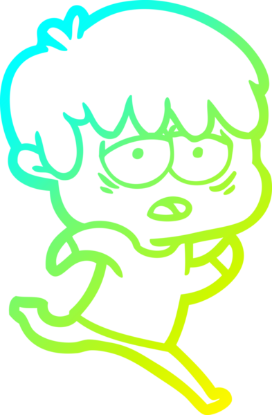 Bir insan tarafından çizilmiş, bitkin bir çocuğun soğuk çizgi çizimi.