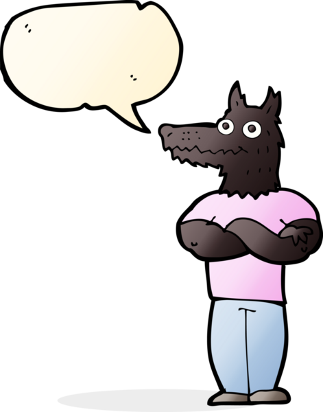 Bir insan tarafından çizilmiş konuşma balonu olan bir kurt adam.