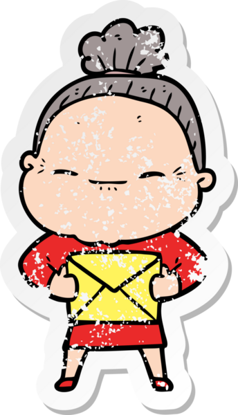 Bir insan tarafından çizilmiş barışçıl yaşlı bir kadının sıkıntılı çıkartması.