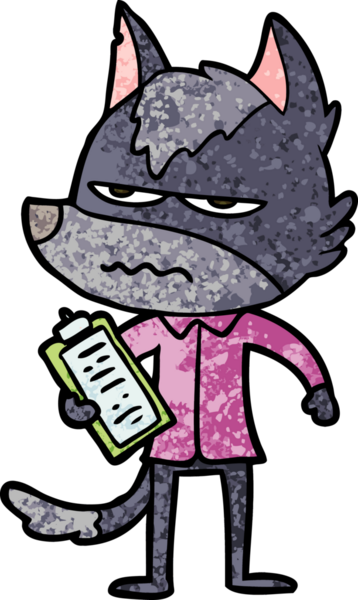 Bir insan tarafından çizilmiş rahatsız kurt çizgi filmi.