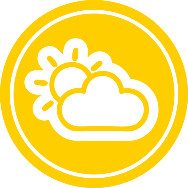 Güneş ve bulut dairesel simgesi bir insan tarafından çizilmiş.