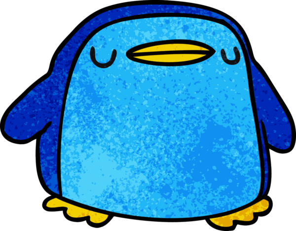 Bir insan tarafından çizilmiş sevimli bir penguenin desenli çizimi kawaii.
