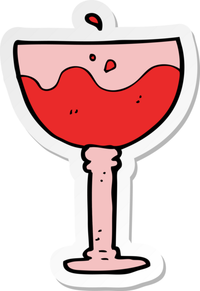 Bir insan tarafından çizilmiş bir bardak şarabın etiketi.