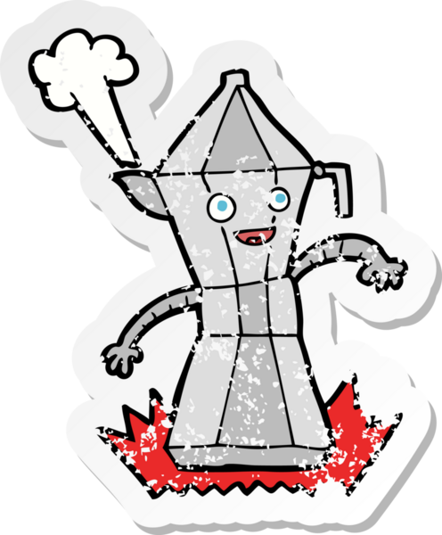 Bir insan tarafından çizilmiş karikatür kahve demliğinin gerilimli yapıştırması.