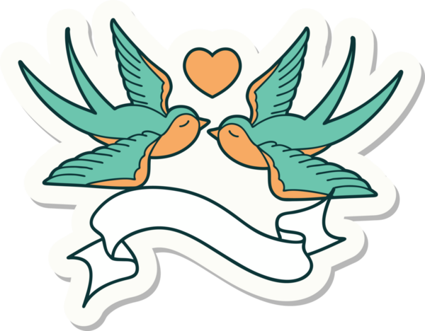 Kırlangıç sancağıyla dövme stili çıkartması ve bir insan tarafından çizilmiş bir kalp.