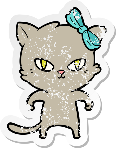 Bir insan tarafından çizilmiş şirin bir çizgi film kedisinin sıkıntılı çıkartması.