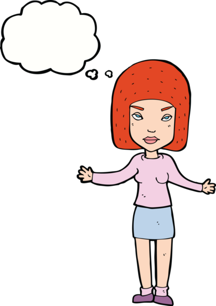 Bir insan tarafından çizilmiş düşünce baloncuğuyla rahatsız bir kadın.