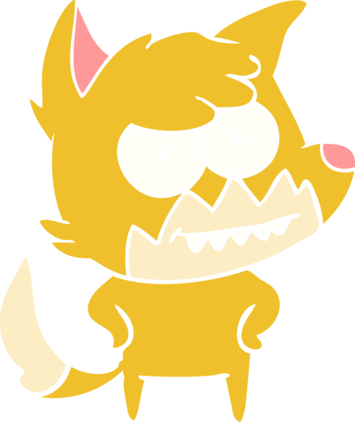 Bir insan tarafından çizilmiş düz renk çizgi film çizimi sırıtan tilki